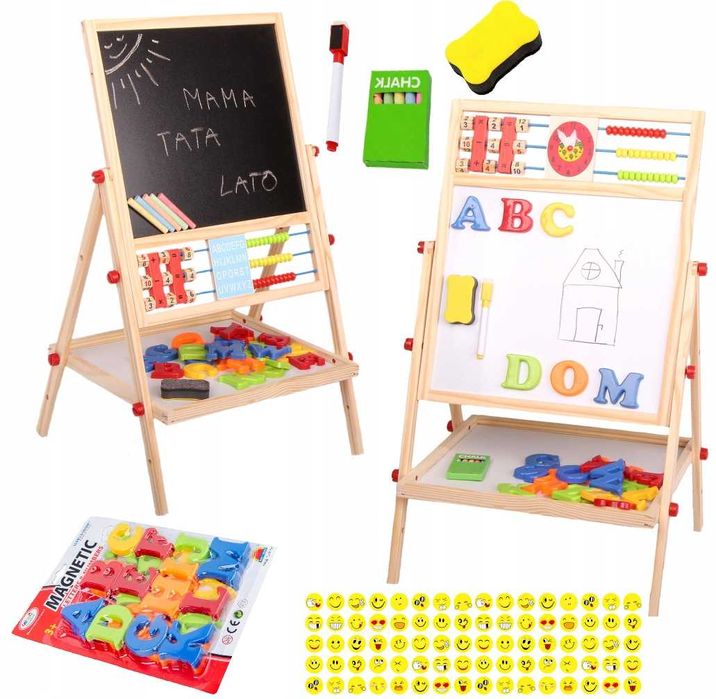 Dwustronna Tablica Magnetyczna Kredowa Dla Dzieci NAKLEJKI i MAGNESY