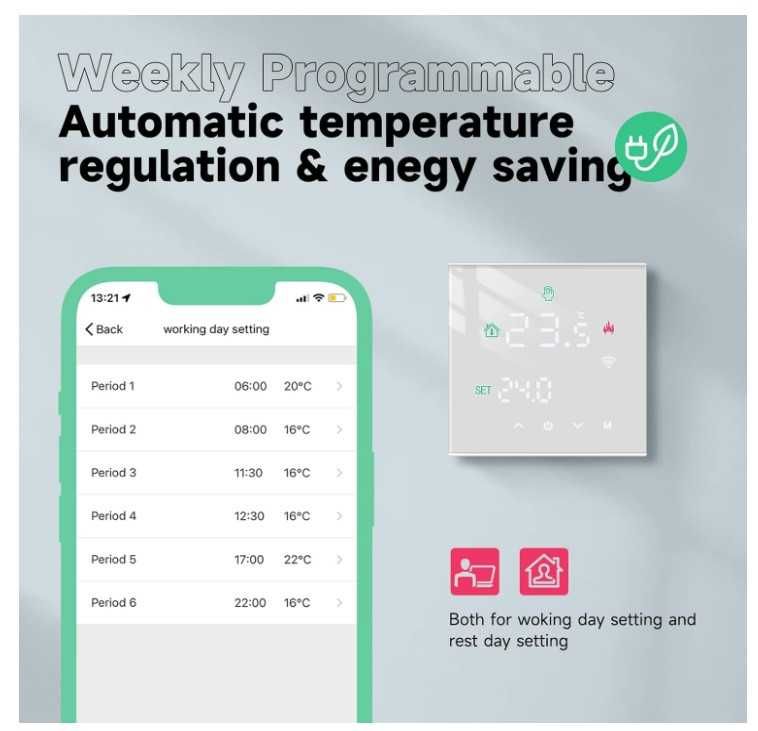 Inteligentny termostat WIFI Beok TGW60W-WIFI-EP elektryczne ogrzewanie