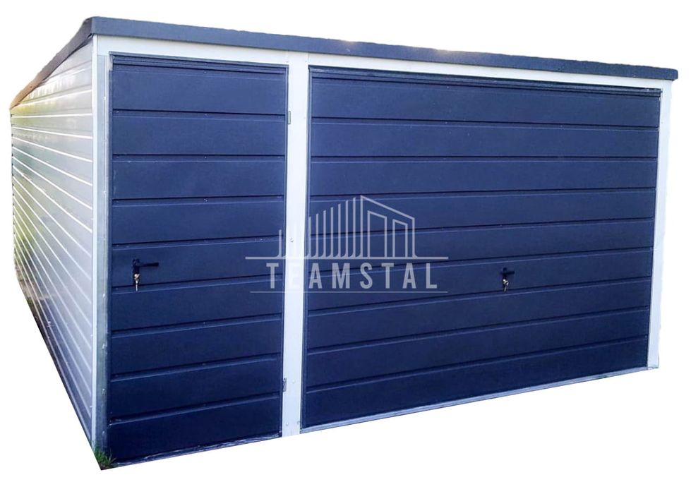 GARAŻ BLASZANY 4m x 5m Brama - drzwi - antracyt + biały TS488 4x5