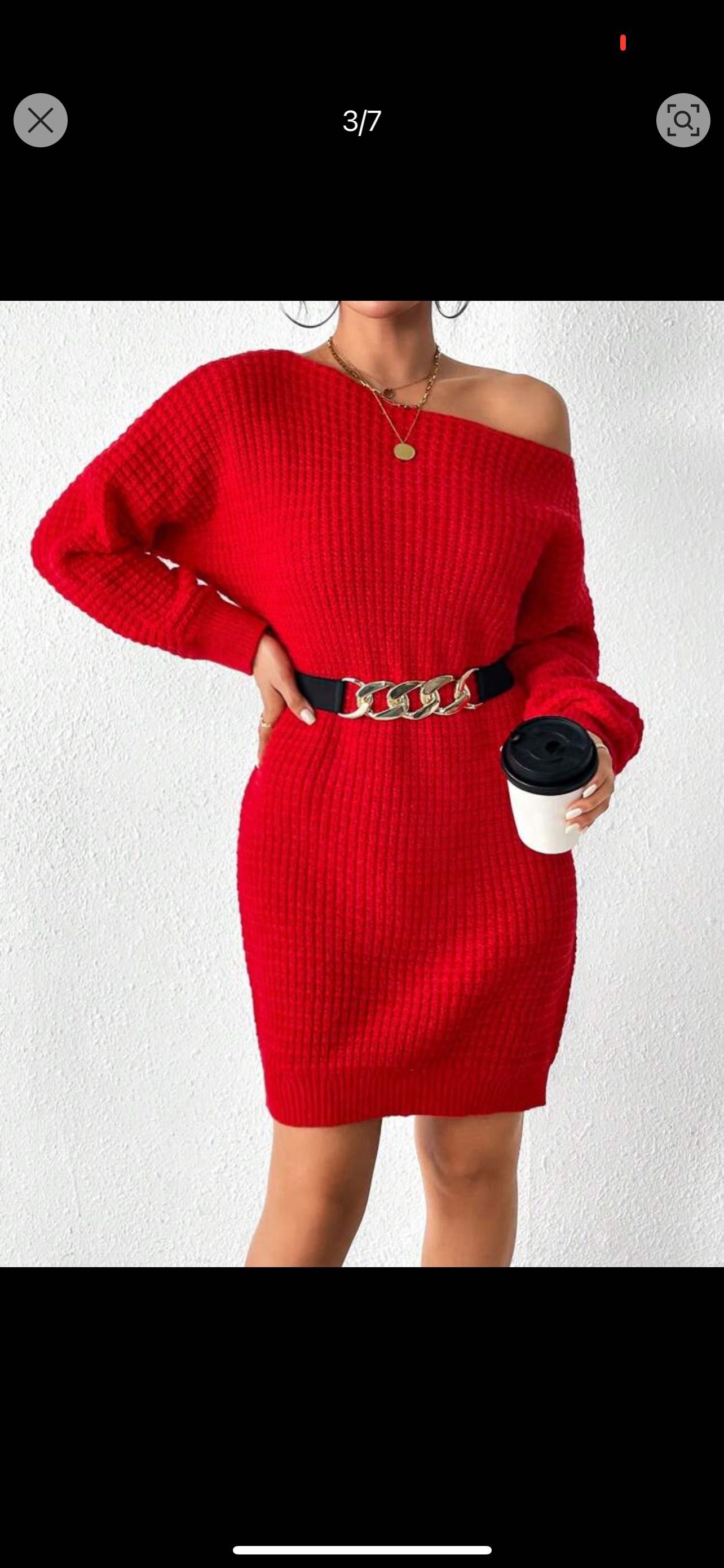 Nowy długi sweter czerwony damski sukienka sweterkowa oversize 36