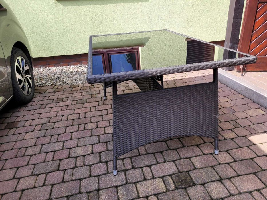 Stół ogrodowy 150x90x75 technoratan+czarne szkło