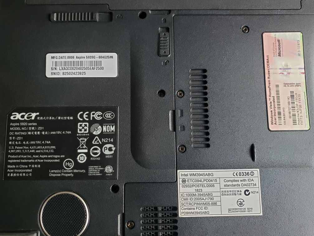 ноутбук Acer Aspire 5920 G Core 2 Duo, видеокарта GeForce 9500