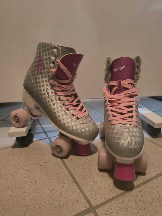 Wrotki damskie rozm 41, jak nowe, Nils, szare różowe, stan idealny