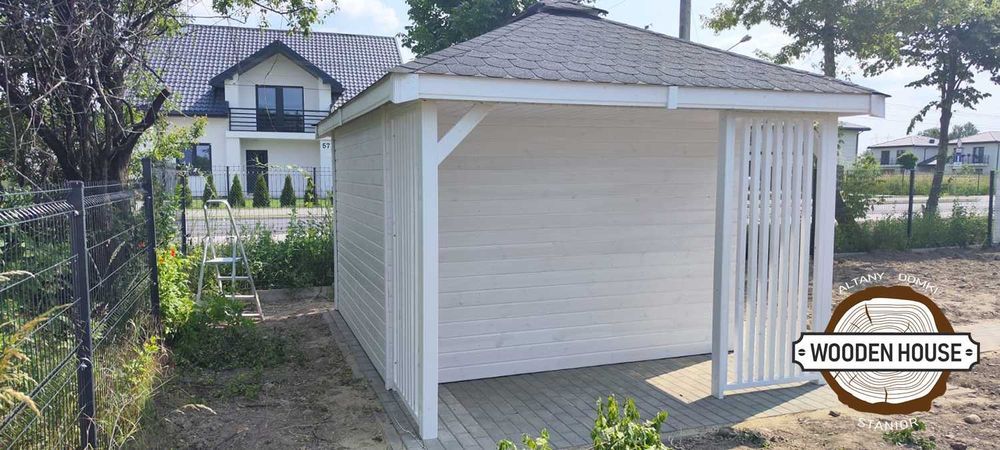 Domek narzędziowy "Świerk z Drewutnią" 3 x 4 biały domek