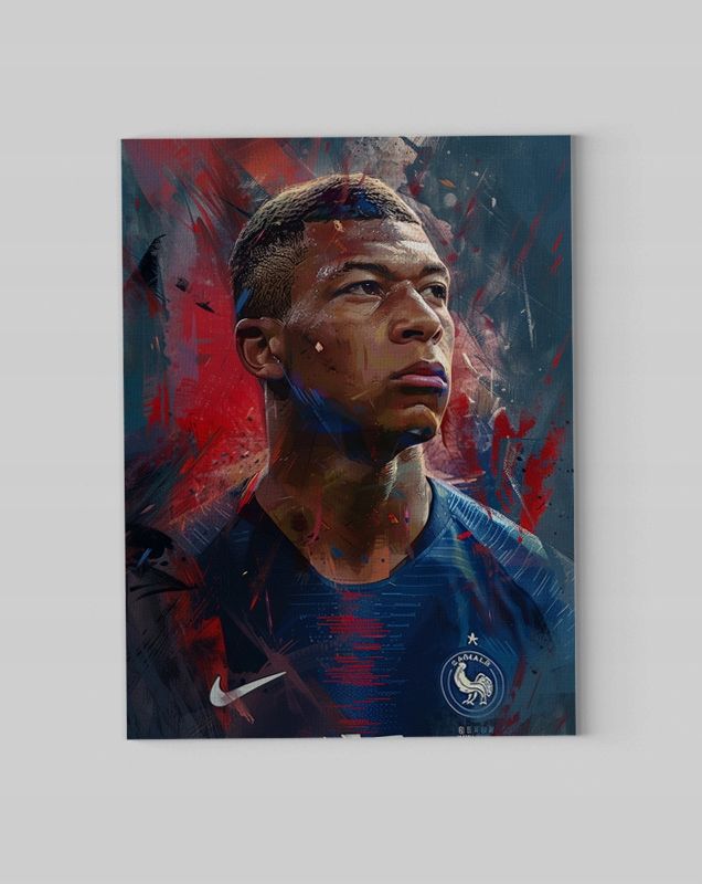 Portret Kylian Mbappé na płótnie 90x120 cm – idealny do wnętrz