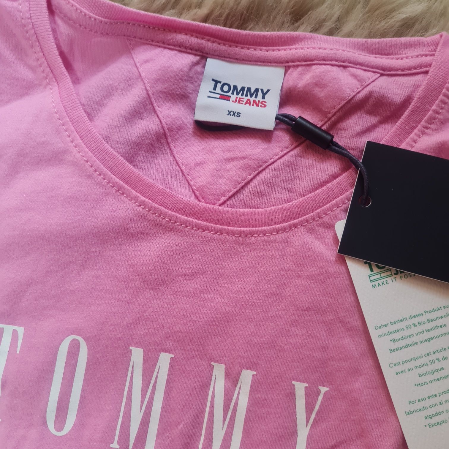 Tommy Hilfiger t-shirt koszulka różowa XXS z logo nowa z metką z zalan