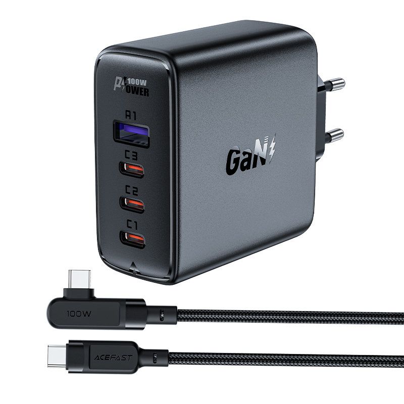 szybka ładowarka sieciowa gan 3x usb-c 1x usb-a + kabel kątowy  qmx