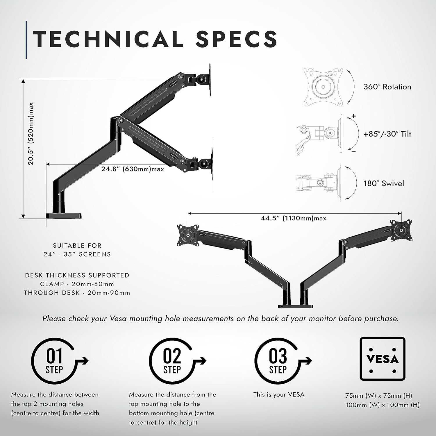 Podwójny uchwyt monitora 24-35",zaciskowy na biurko MX900 spp48