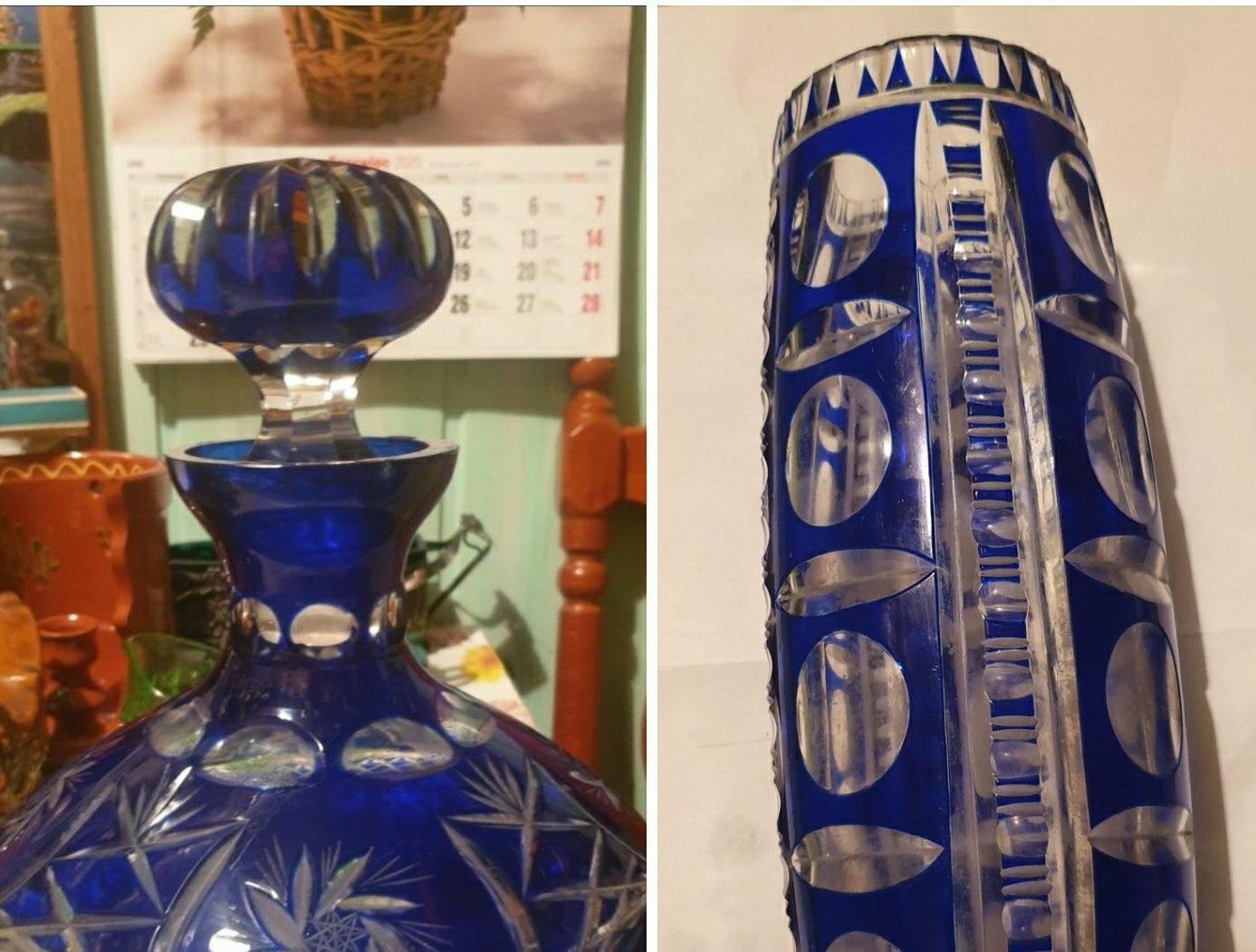 Vase decanter Cobalt Blue Bohemia Crystal 
Antique