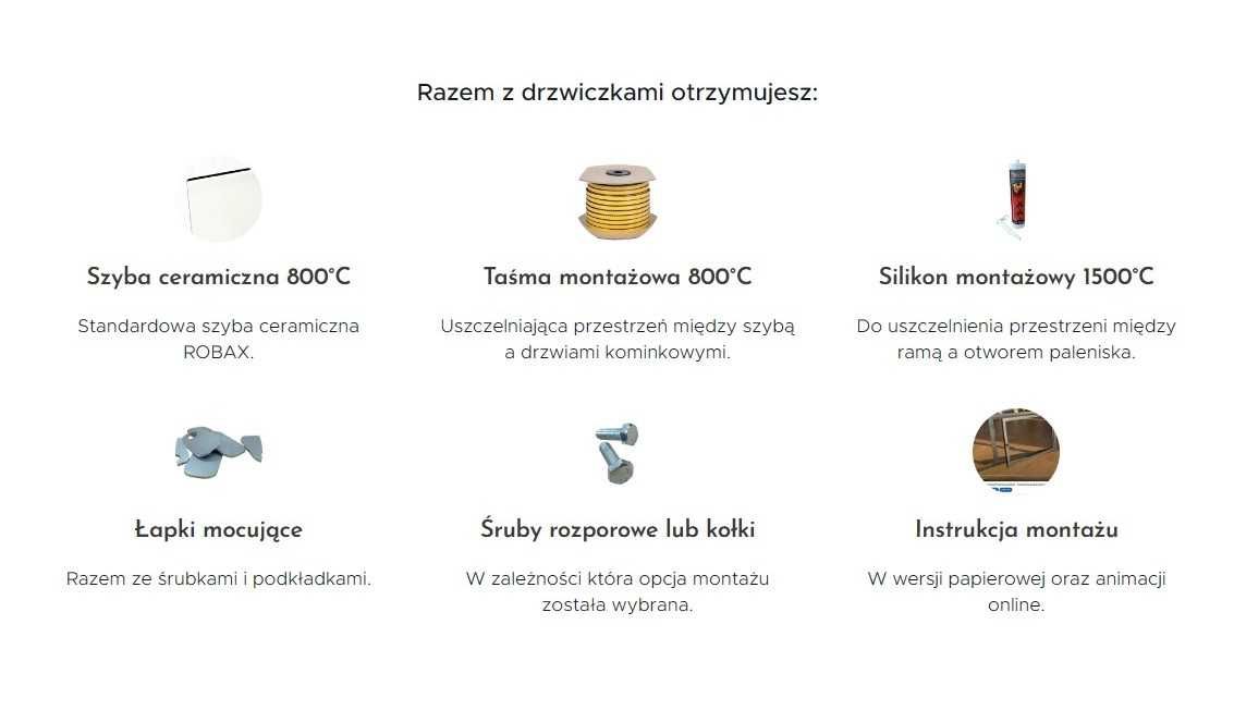 Drzwi Drzwiczki Kominkowe do Kominka na WYMIAR z Szybą Żaroodporną