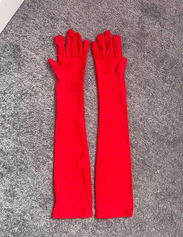 Długie rękawiczki czerwone glamour lolita coquette