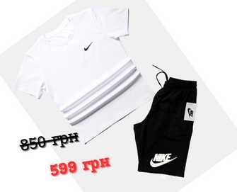 Літній чоловічий комплект Nike футболка + шорти чорний Найк