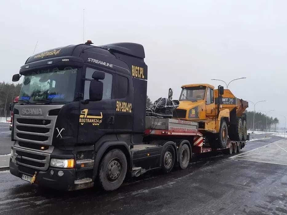 Transport maszyn, laweta niskopodwoziowa, przerzuty maszyn podczołgówa