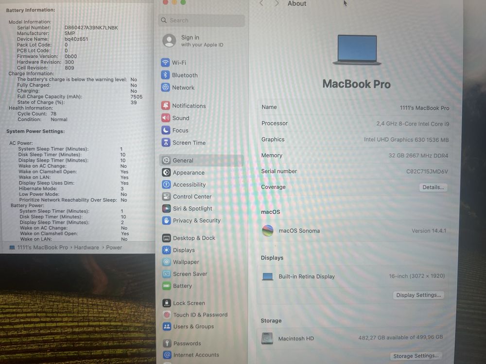 Apple Macbook Pro Retina 16inch i9 32gb 78 cycle