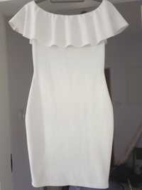 Cudna biala sukienka elastyczna z falbanka r.S