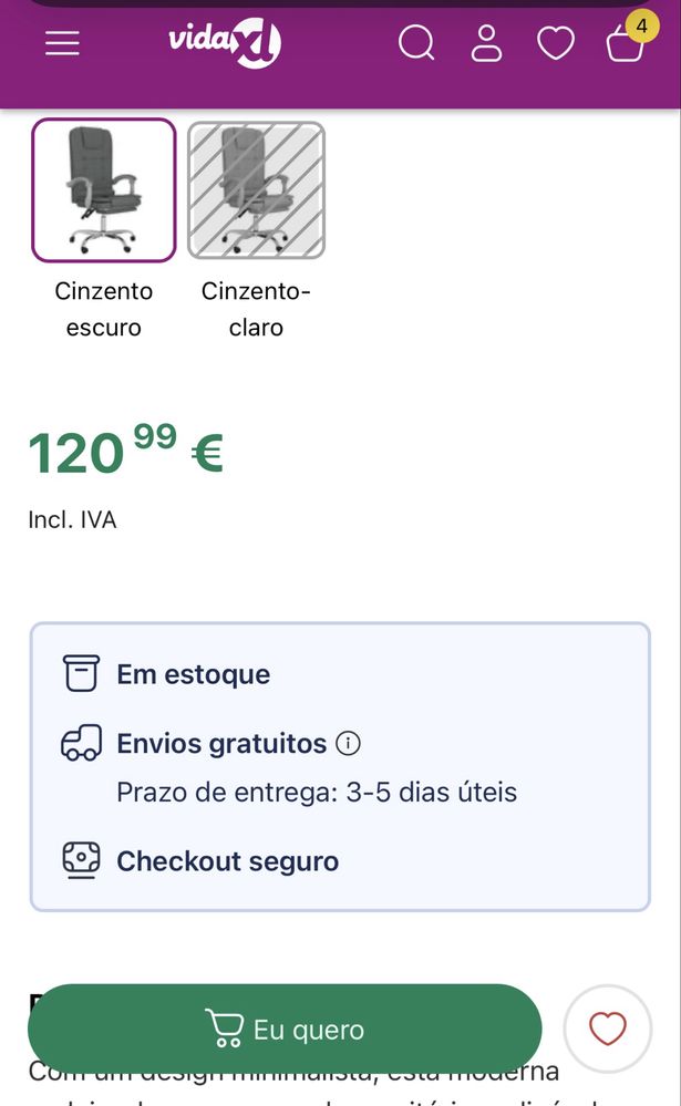 Cadeira Escritorio Cinza