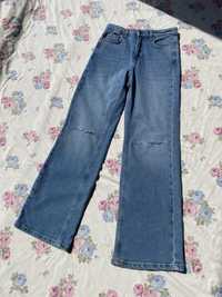 Jeansy szerokie spodnie wide leg XS 34 z dziurami na kolanach