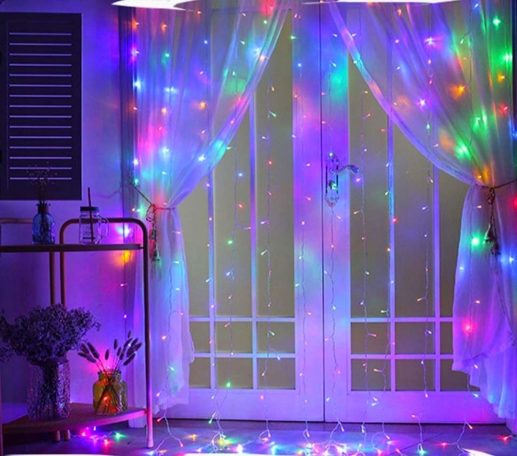 Kurtyna LED 3X3 432 Lampki Choinkowe Sople Multikolor Święta Prezent