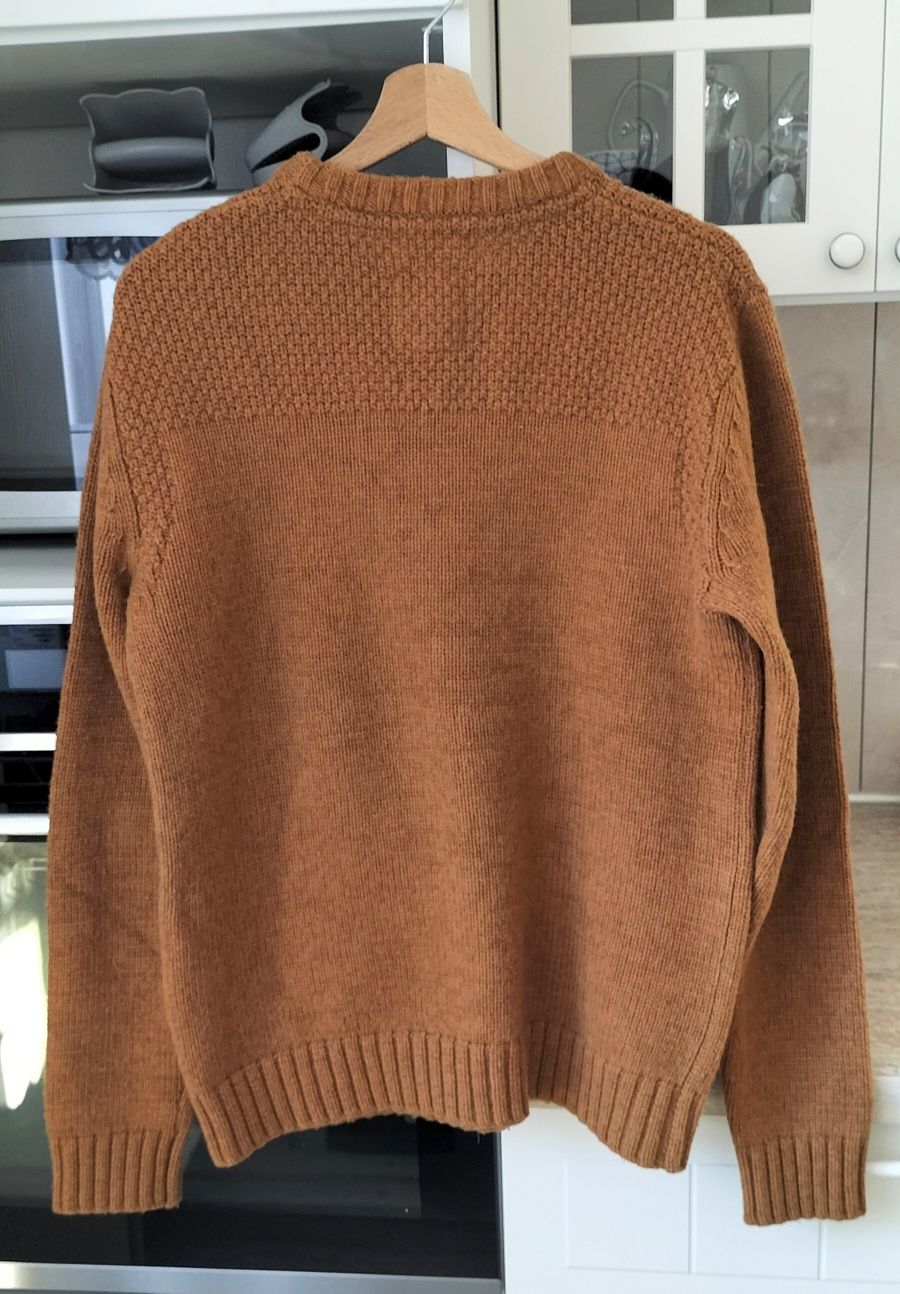 Ciepły miodowy wełniany swetr splot sweter wełna vintage unisex M