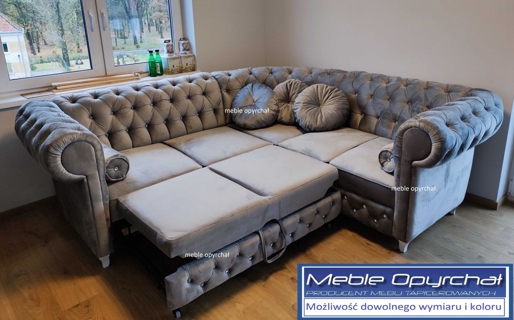 PRODUCENT Naroznik chesterfield glamour pikowany kryształki NR.412