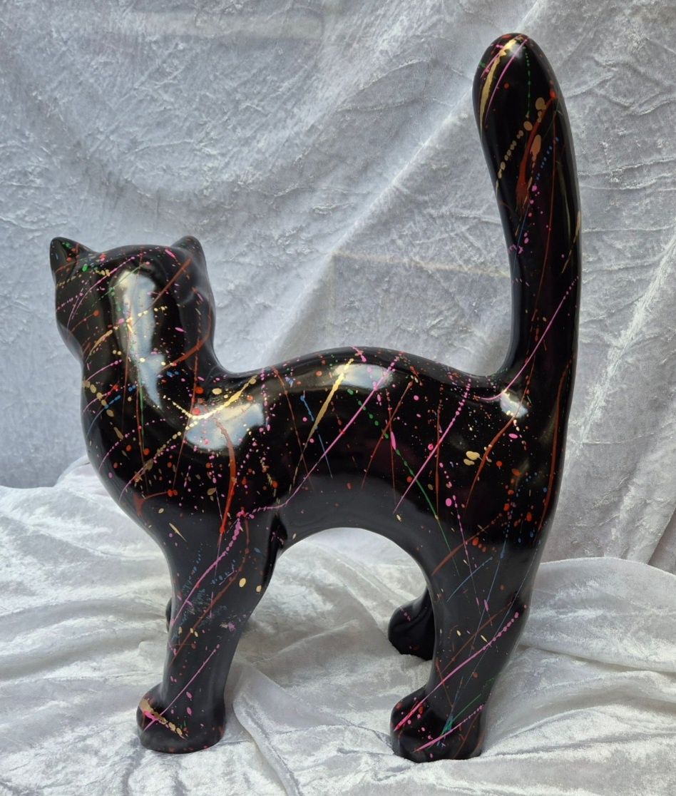 Escultura- Gilde Handwerk - Gato preto com salpicos coloridos