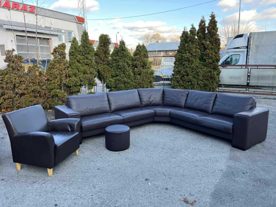 Komplet narożnik brązowy fotel pufa skórzany skóra naturalna FV DOWÓZ