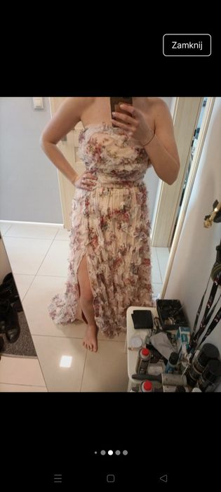 Sukienka maxi kwiaty 3d gorsetowa długa sesja wiosenna kwiaty
