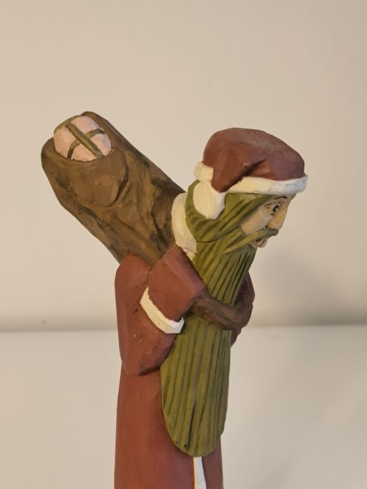 Rzeźba ludowa drewniana Sygnowana Stanisław Suska Święty Mikołaj