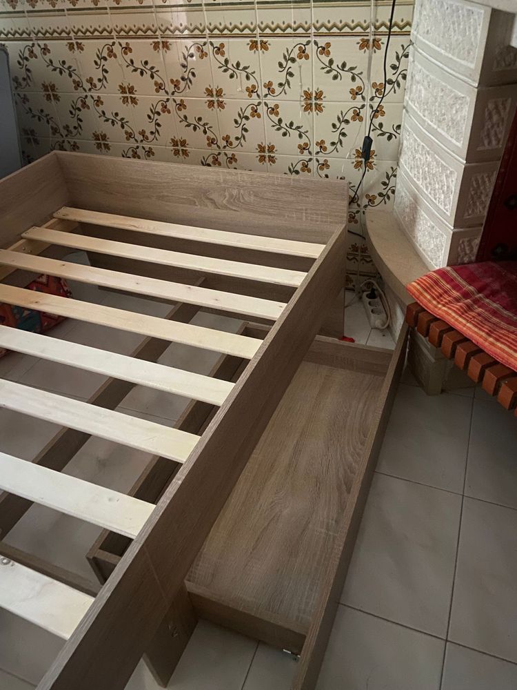 Cama de solteiro em carvalho sonoma 90x190 com colchão