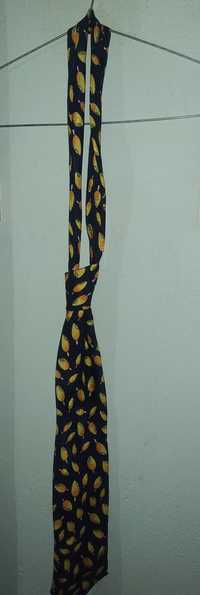 Krawat granatowy w żółte lody mango lata 90-te