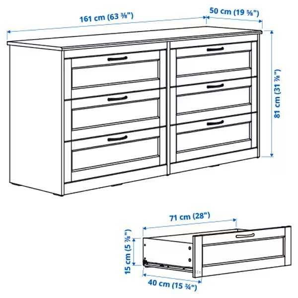 Kredens Ikea biały SONGESAND Komoda 6 szuflad biały 161x81 Nowa w kart