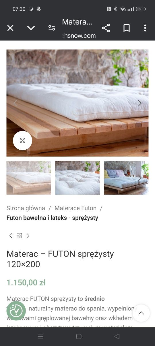 Futon 120x200 + stelaż drewniany