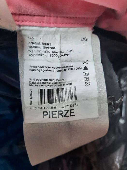 Pierzyna kołdra z pierza lekka 140x200 bawełna pierze 1200g Polska