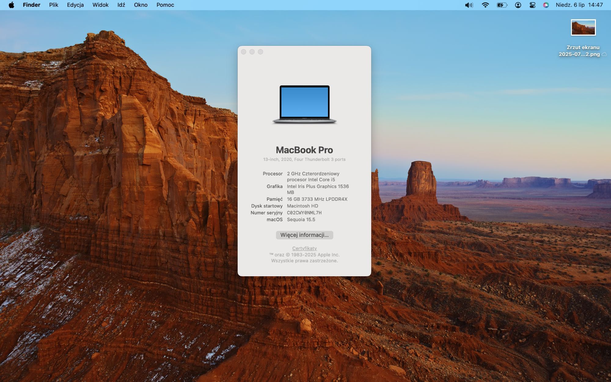 Apple MacBook Pro 13" 2020 16/512 GB (A2251) - 4 porty thunderbolt