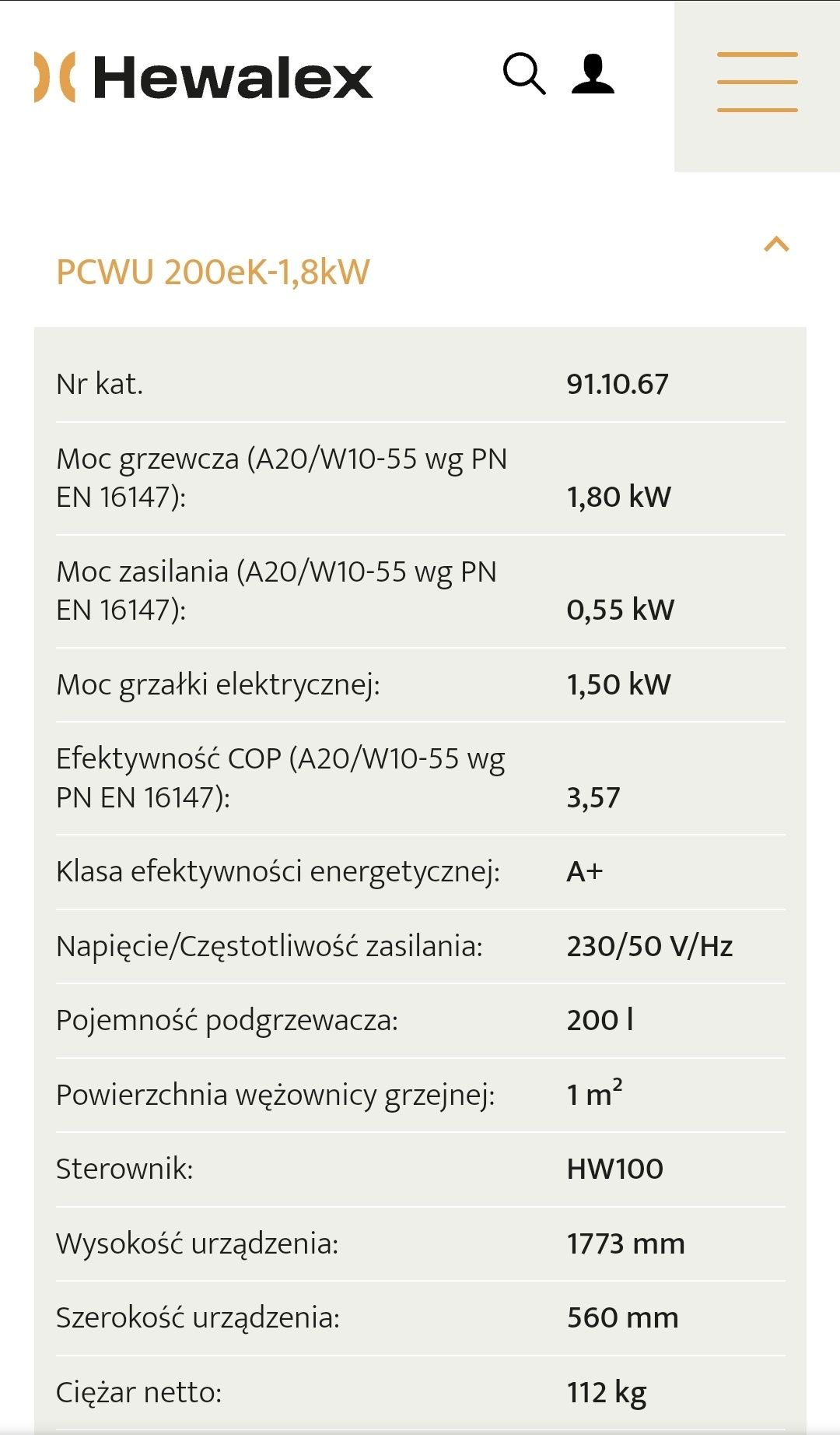 Pompa ciepła 200l CWU HEWALEX 200ek 1.8