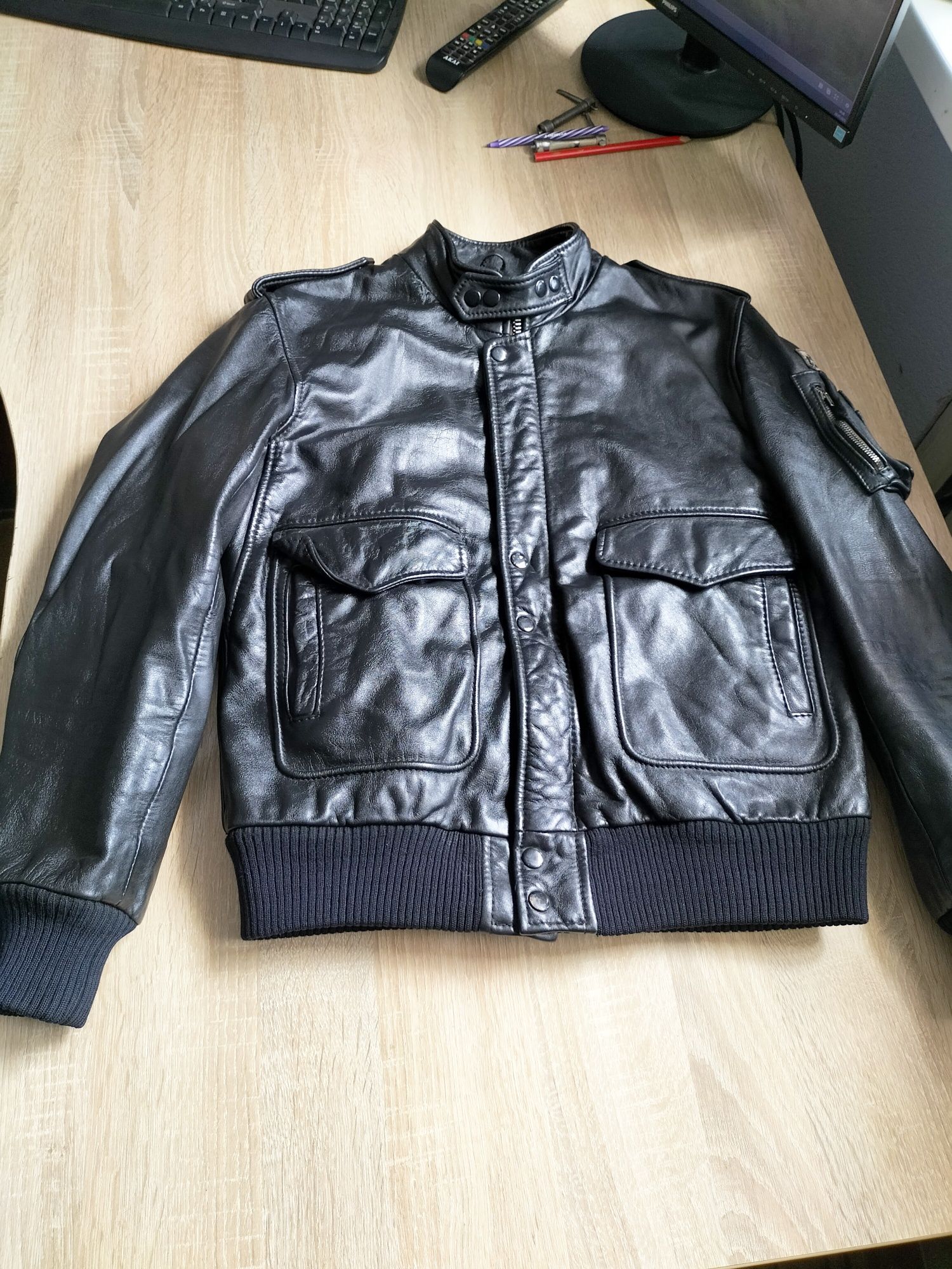 Шкіряна куртка ECHTES LEDER мото косуха пілот бомпер