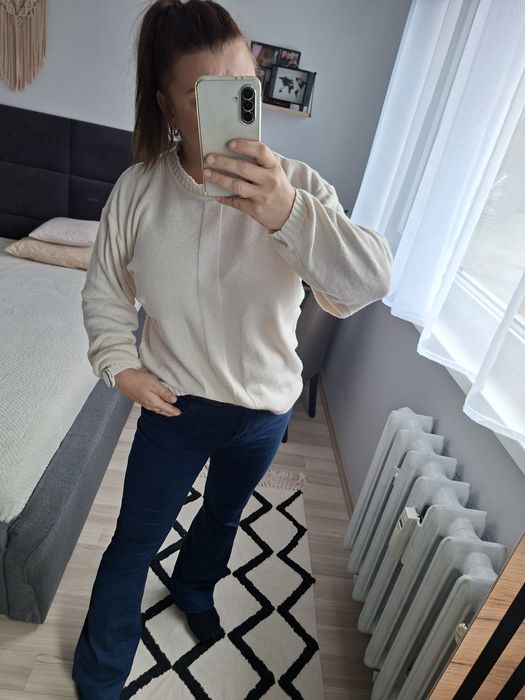 Bezowy dzianinowy oversizowy sweter Vintage bawełniany ClaMal M L XL