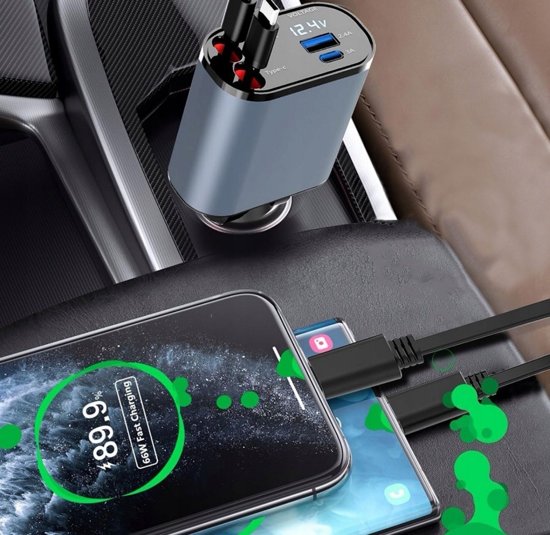 Ładowarka Samochodowa USB C 30W apple LIGHTNING Zwijak 12V 24V