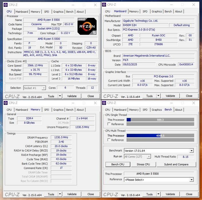 Комплект AMD AM4: GIGABYTE B450M S2H + AMD Ryzen 5 5500