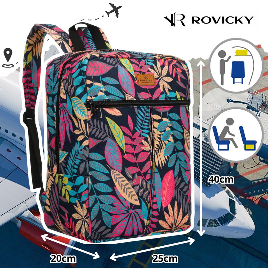 lekki plecak podróżny kabinowy na suwak w kwiatowy wzór - rovicky