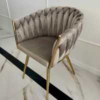 Krzesło GLAMOUR beżowe kremowe złota rama