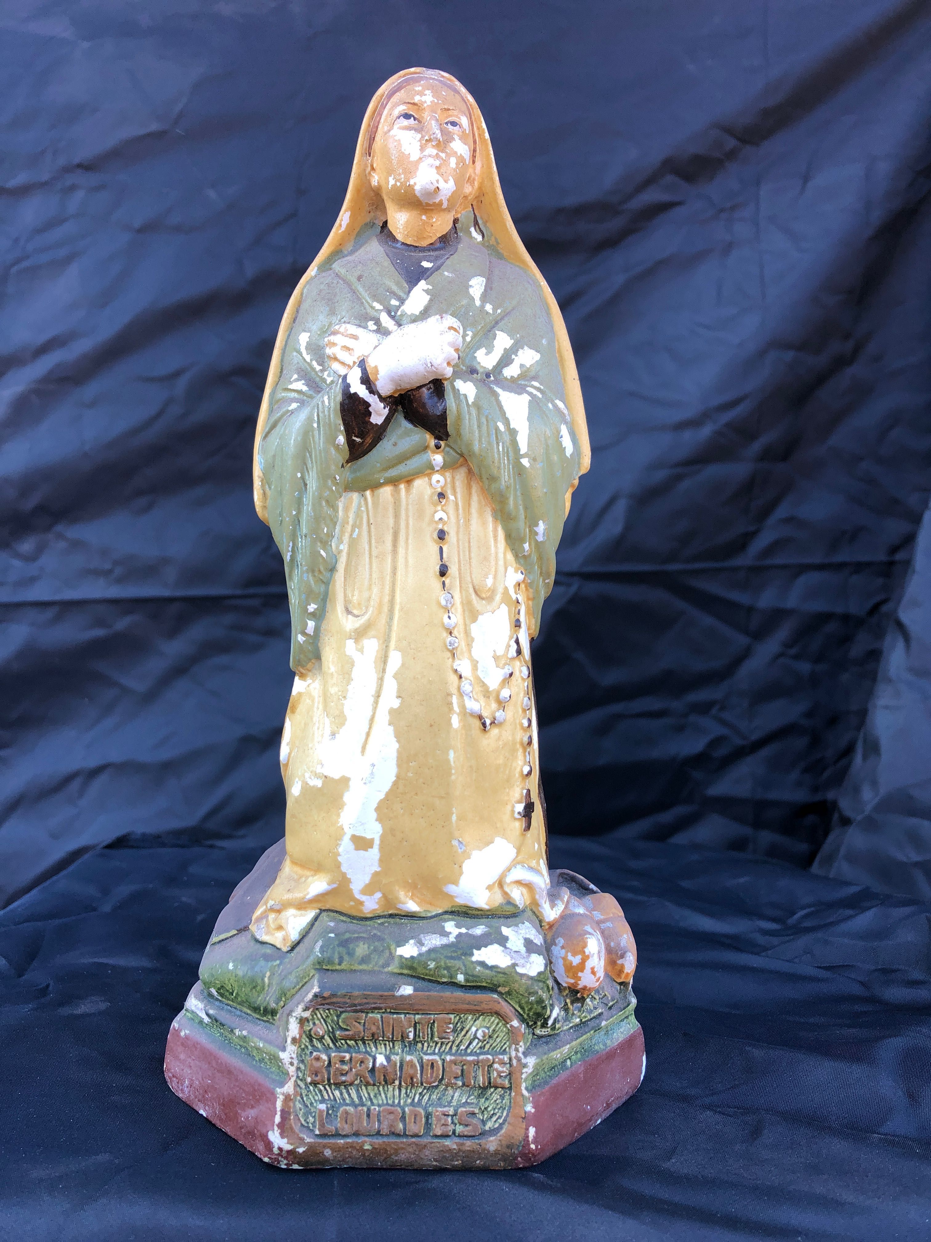 Sygnowana Stara figurka gipsowa Lourdes