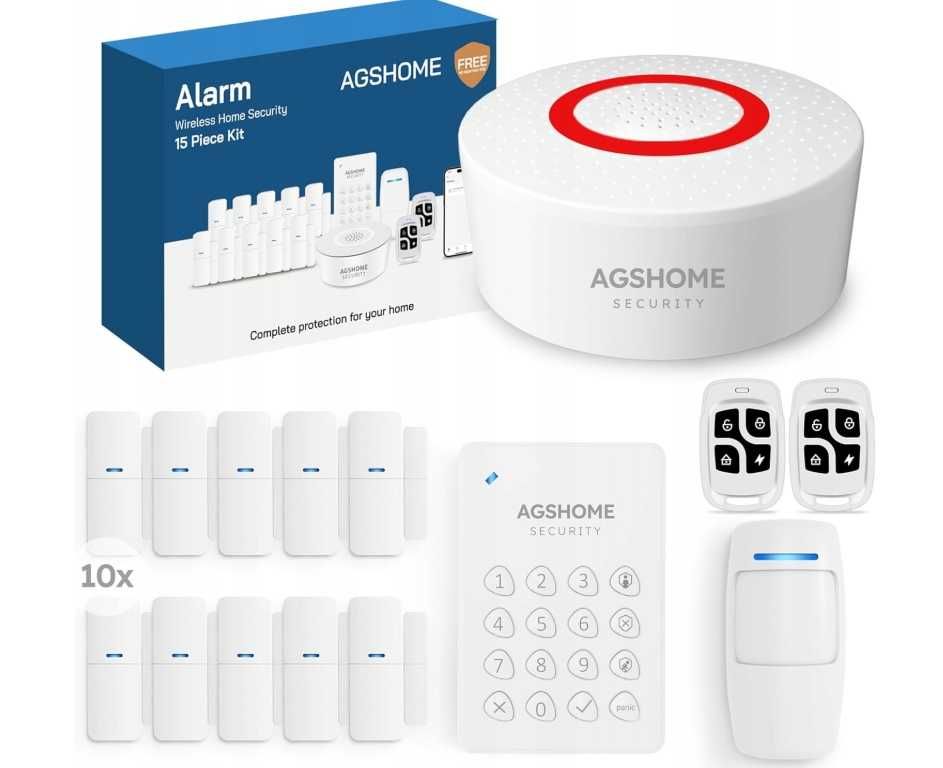 Bezprzewodowy system alarmowy AGSHOME z syreną 120 dB, WiFi, Alexa