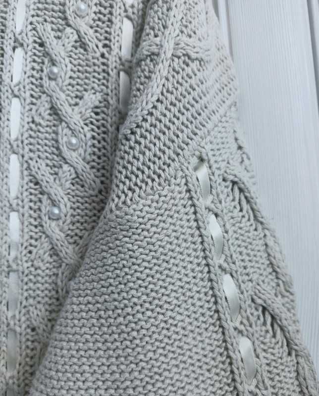 S M L oversize tall sweter vintage perełki hafty 100% bawełna ramia