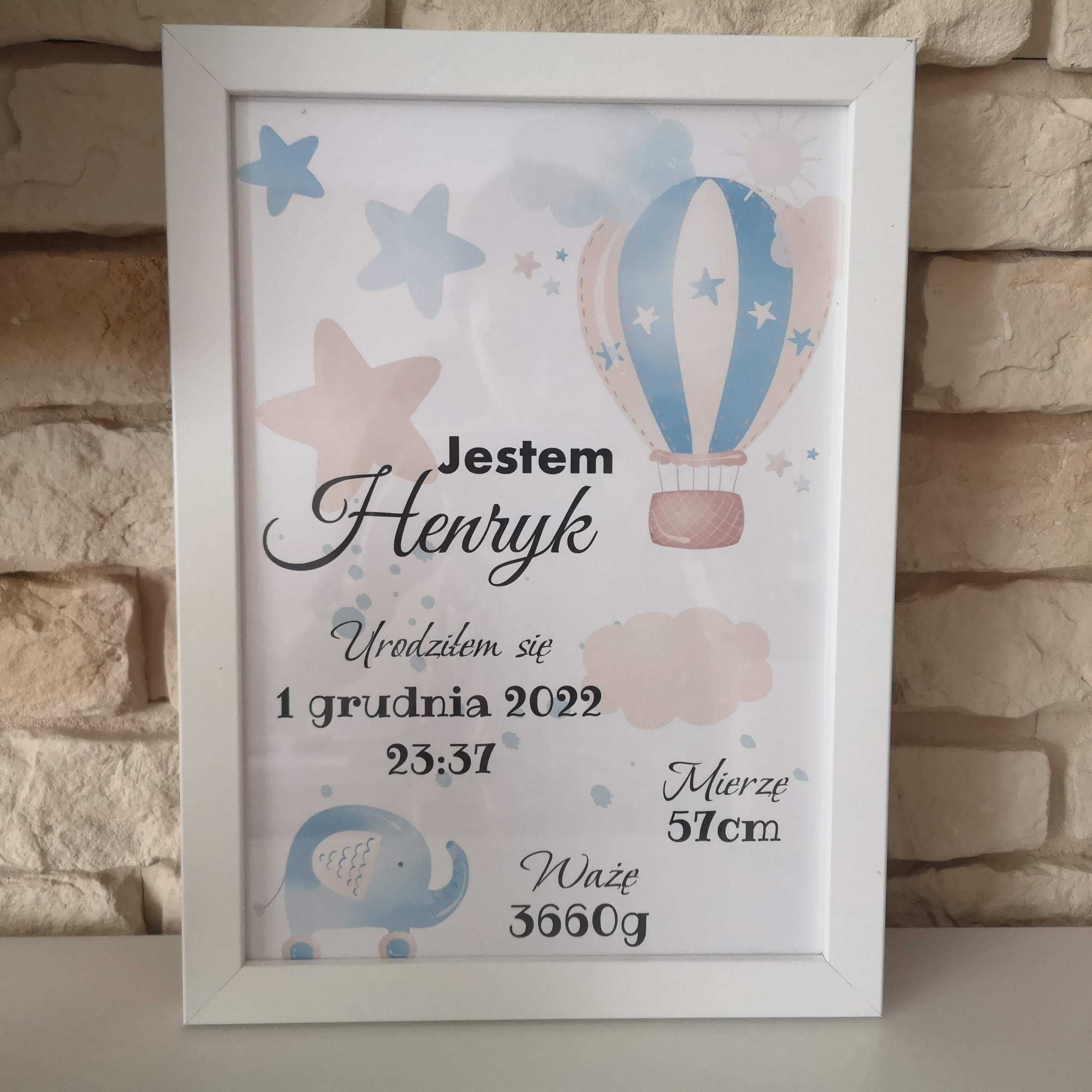 Metryczka w ramce prezent chrzest