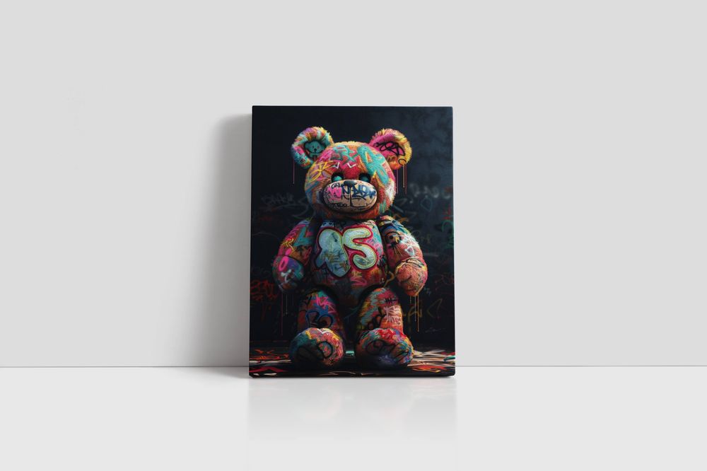 Obraz na płótnie "Grafitti Miś" 30x40 cm - nowoczesna sztuka do wnętrz