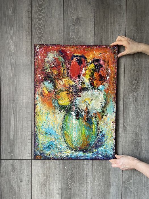 Картина з акрилу, яскравий абстрактний натюрморт.