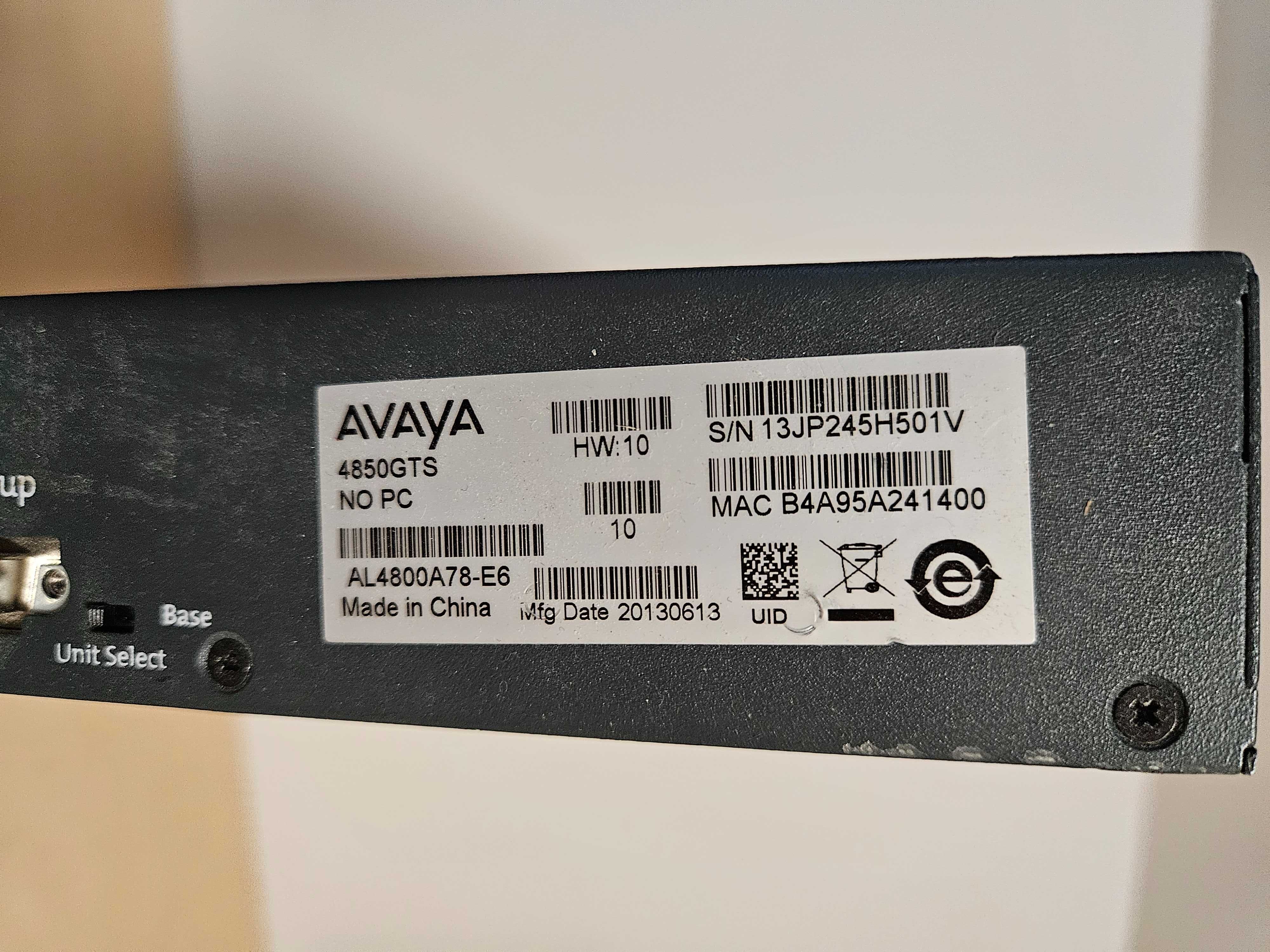 AVAYA 4850 GTS switch zarządzalny 48 portów Gigabit SFP+x2 SFPx2 1U