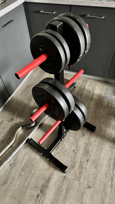 Stojak z obciazeniami bitumicznymi wraz ze sztanga i gryfem łamanym