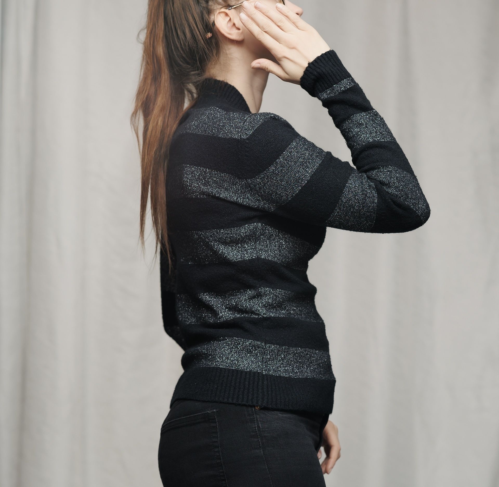 Sweter wełniany damski w paski aternative goth M 38